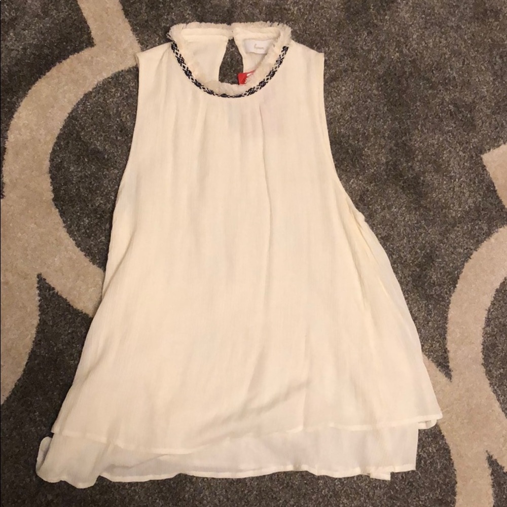 Evereve Flowy Cream Tank Top with Navy Trim